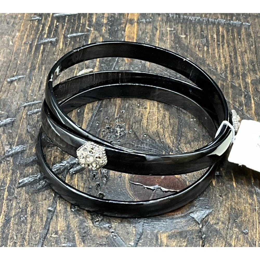 Barse Tibet Bangle Bracelet Trio- Faux Tortoise & Crystal-Sterling Silver- NWT